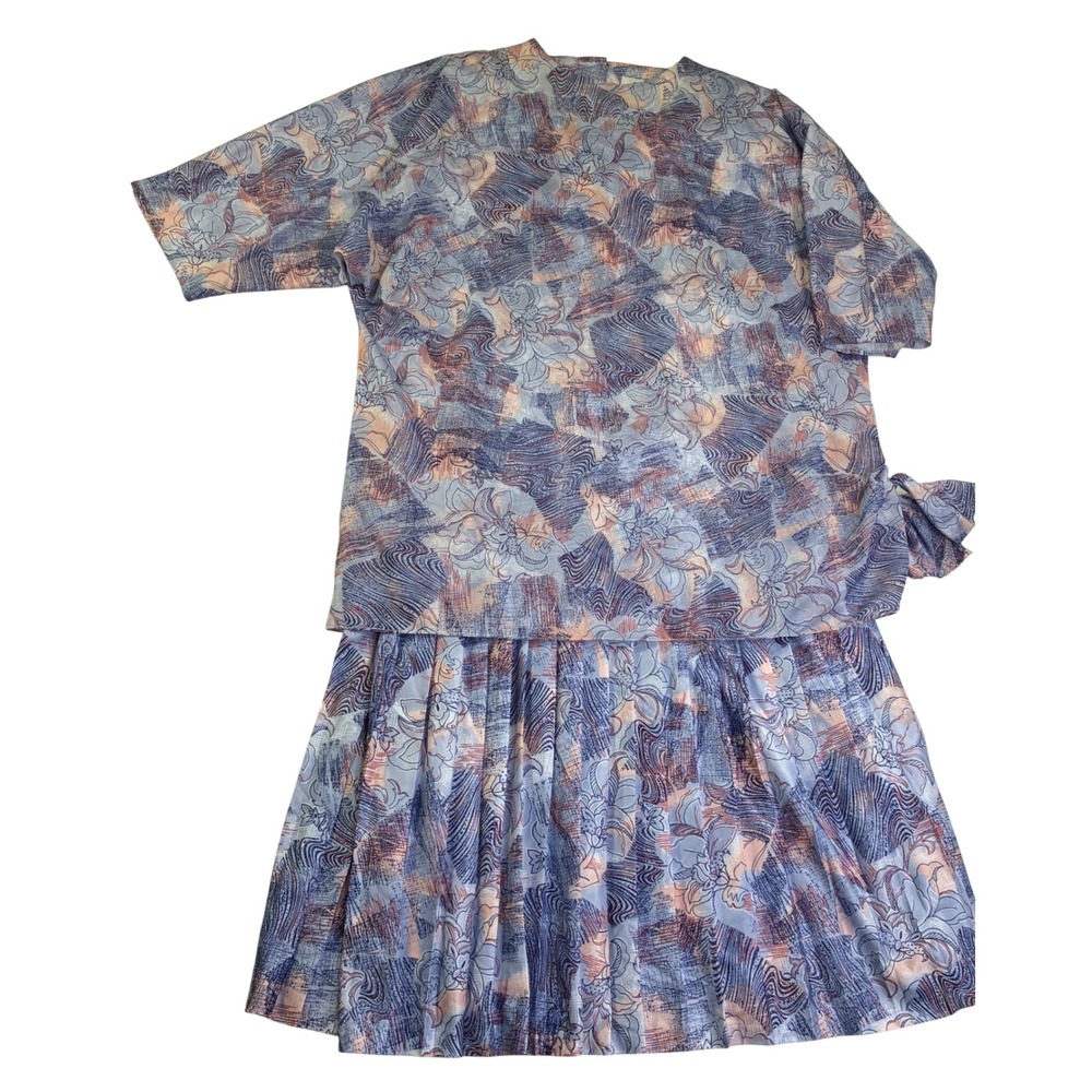 Vintage 2 Piece Set Floral Drop Waist Pleated Dress and Side Tie Top 18 USA Made